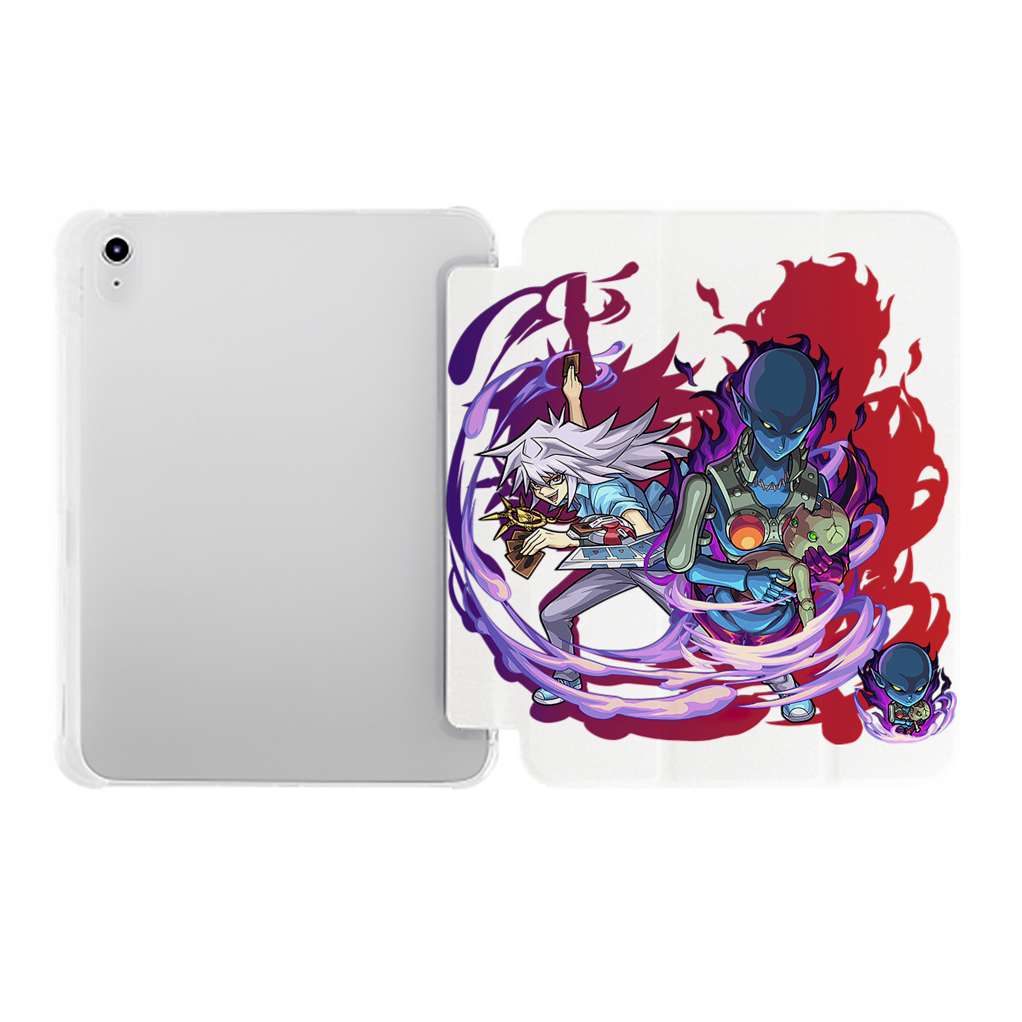（画像用） 遊☆戯☆王 Yu-Gi-Oh! IPad ケース ペン収納付き 三つ折りスタンド PUレザー×シリコン 対応機種9.5/10.5/10.9インチ